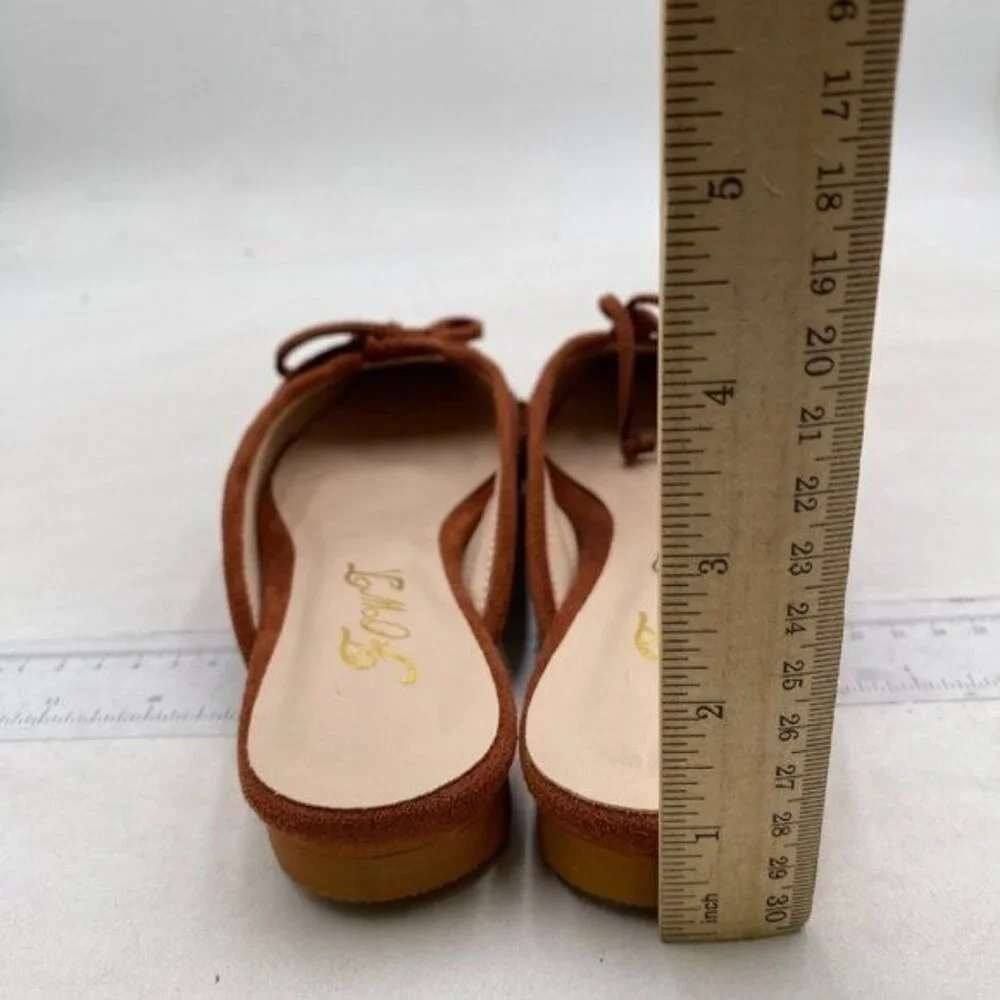 FOWT Brown Low Heel  Almond Toe Mule Bow Knot Suede Slippers,Slip on Leisure Lad - Picture 5 of 8